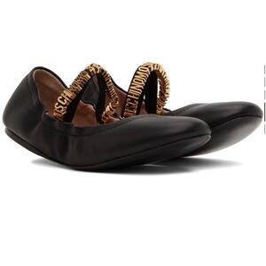 Moschino Black Flats with Gold Straps